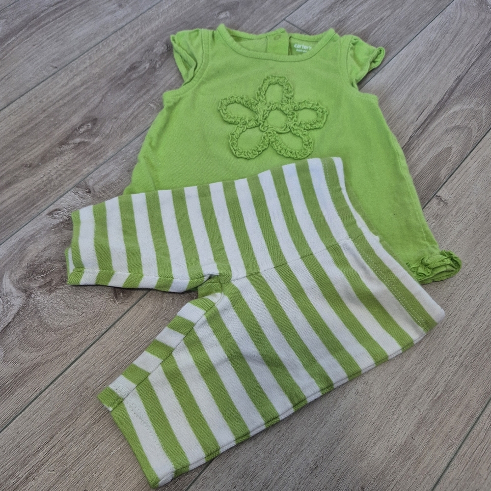 Green Striped Baby Outfit Carter's 6M